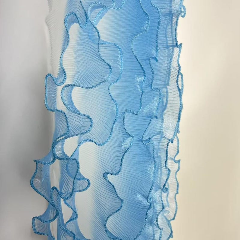 Creativesugar 5 Yards Retro Ruffle Pleated Chiffon Trim Dress Bag Decoration Tulle Fabric Applique Trimming Craft Sewing(Gradient SkyBlue) - Image 1